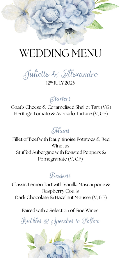 Bluebriar Wedding Menu