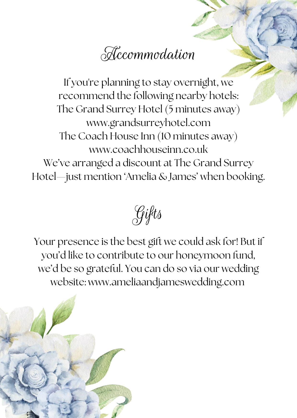 Bluebriar Wedding Details Card