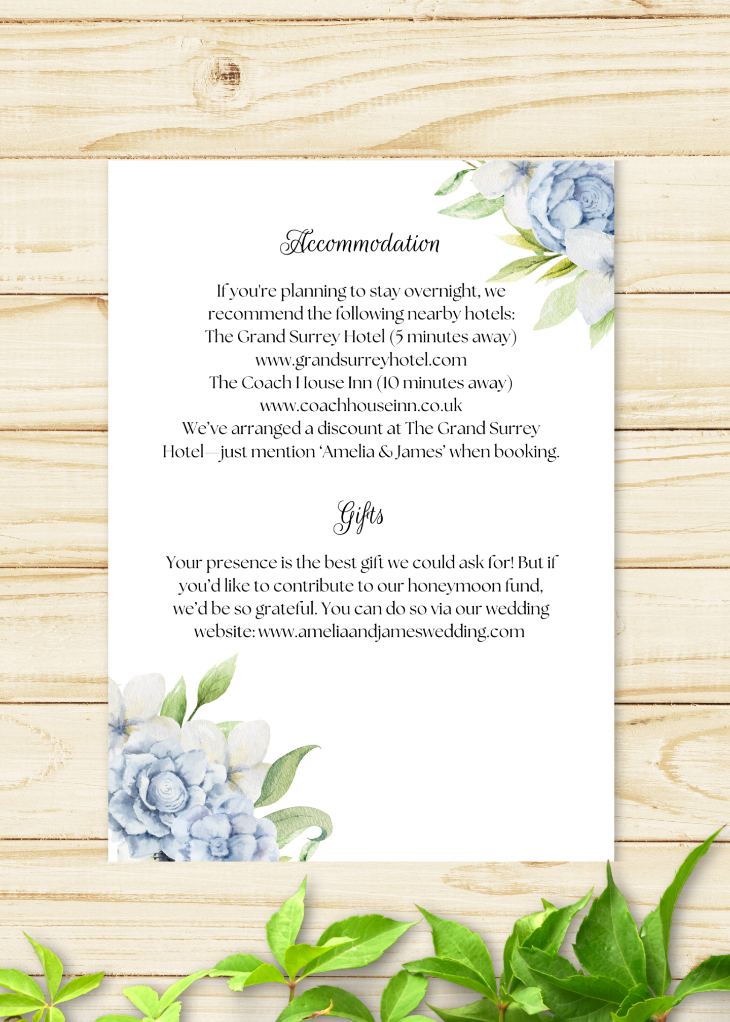 Bluebriar Wedding Details Card