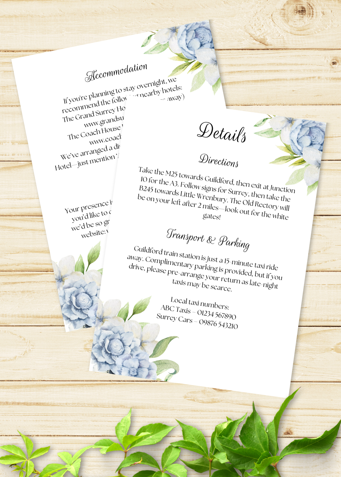 Bluebriar Wedding Details Card