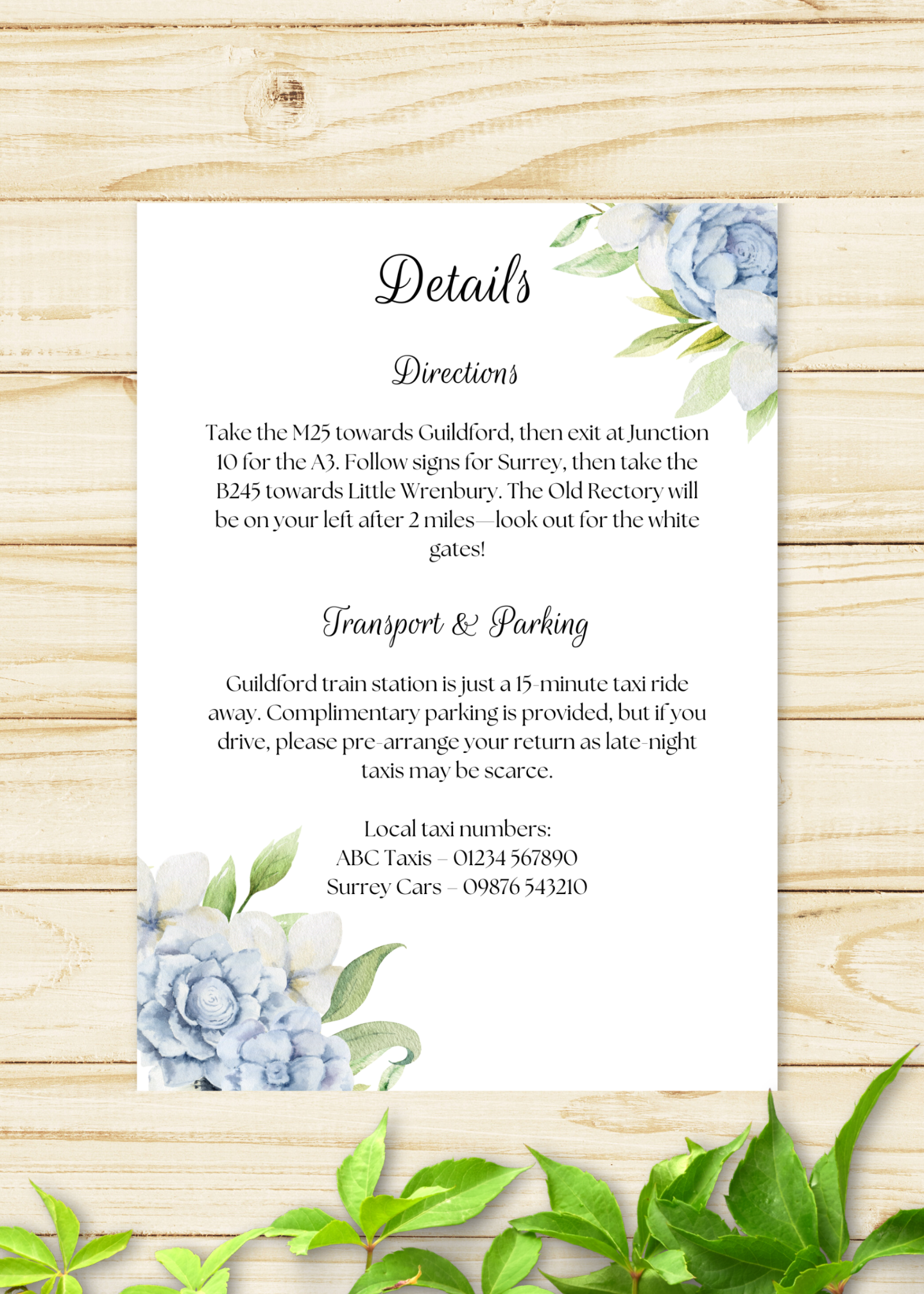 Bluebriar Wedding Details Card