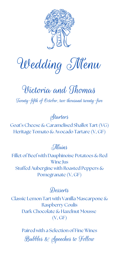 Cornflower Hill Wedding Menu