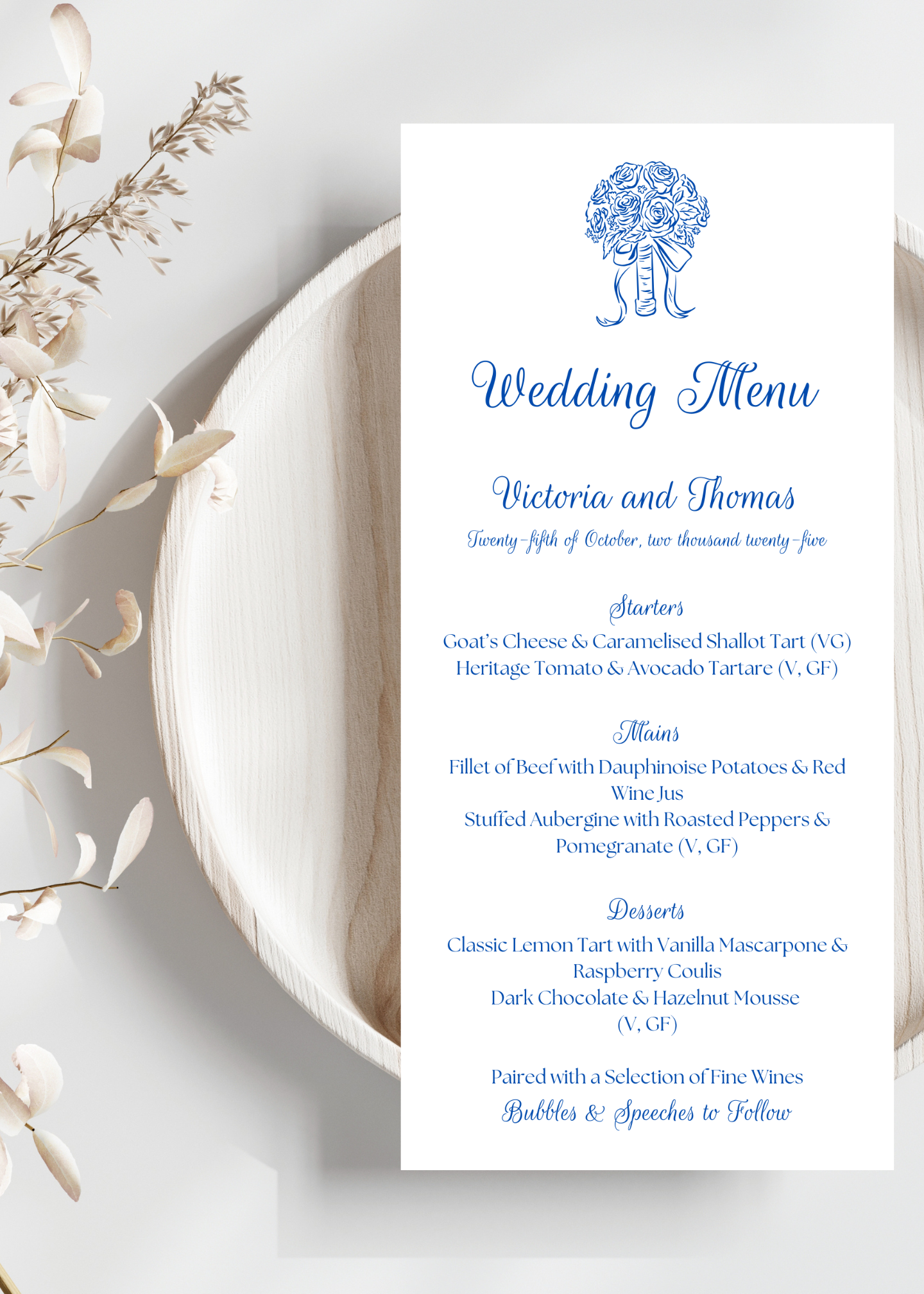 Cornflower Hill Wedding Menu