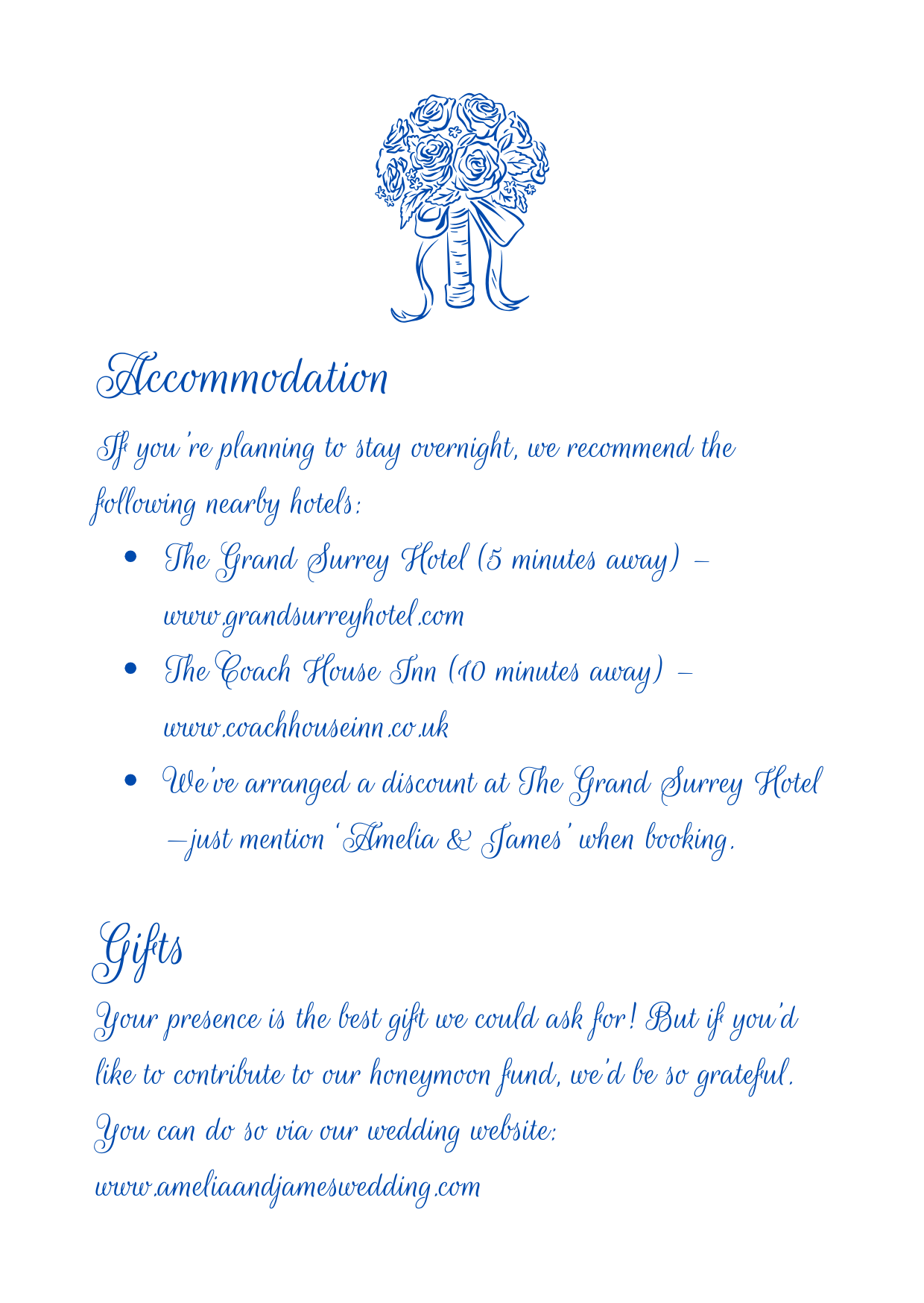 Cornflower Hill Wedding Details Card