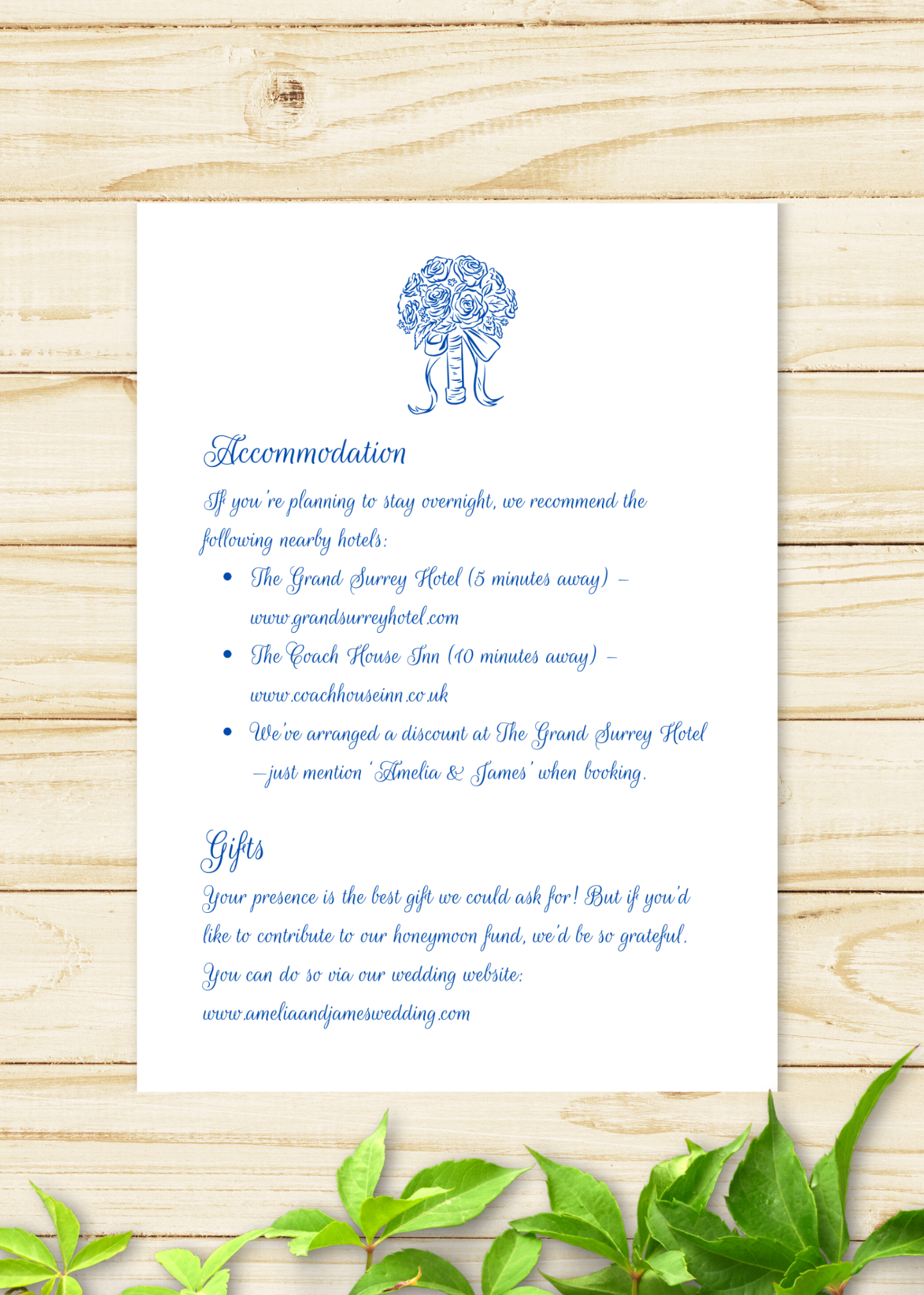 Cornflower Hill Wedding Details Card