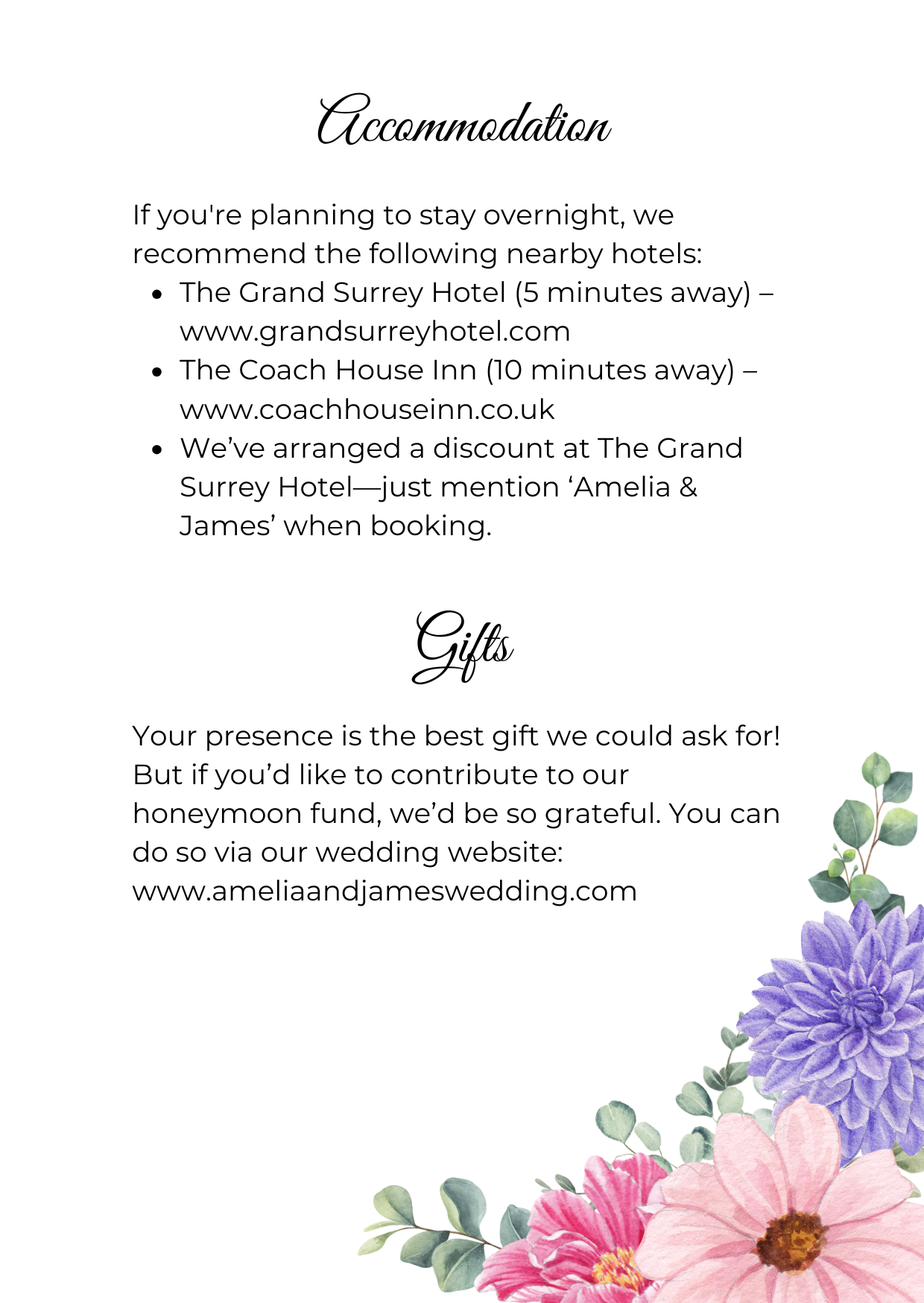 Fleur d’Amour Wedding Details Card