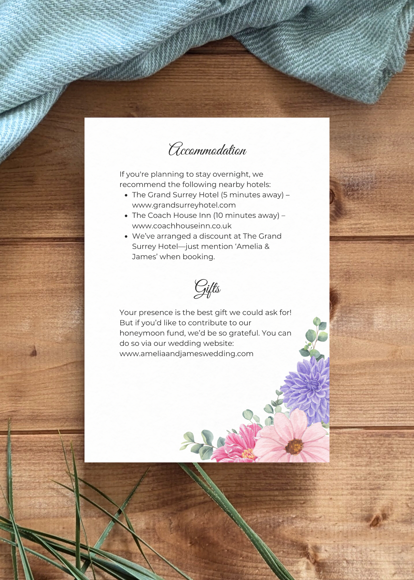 Fleur d’Amour Wedding Details Card