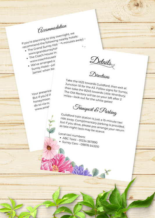 Fleur d’Amour Wedding Details Card