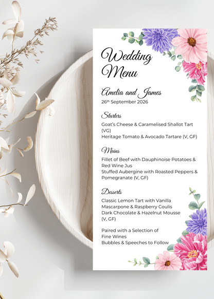 Fleur d’Amour Wedding Menu