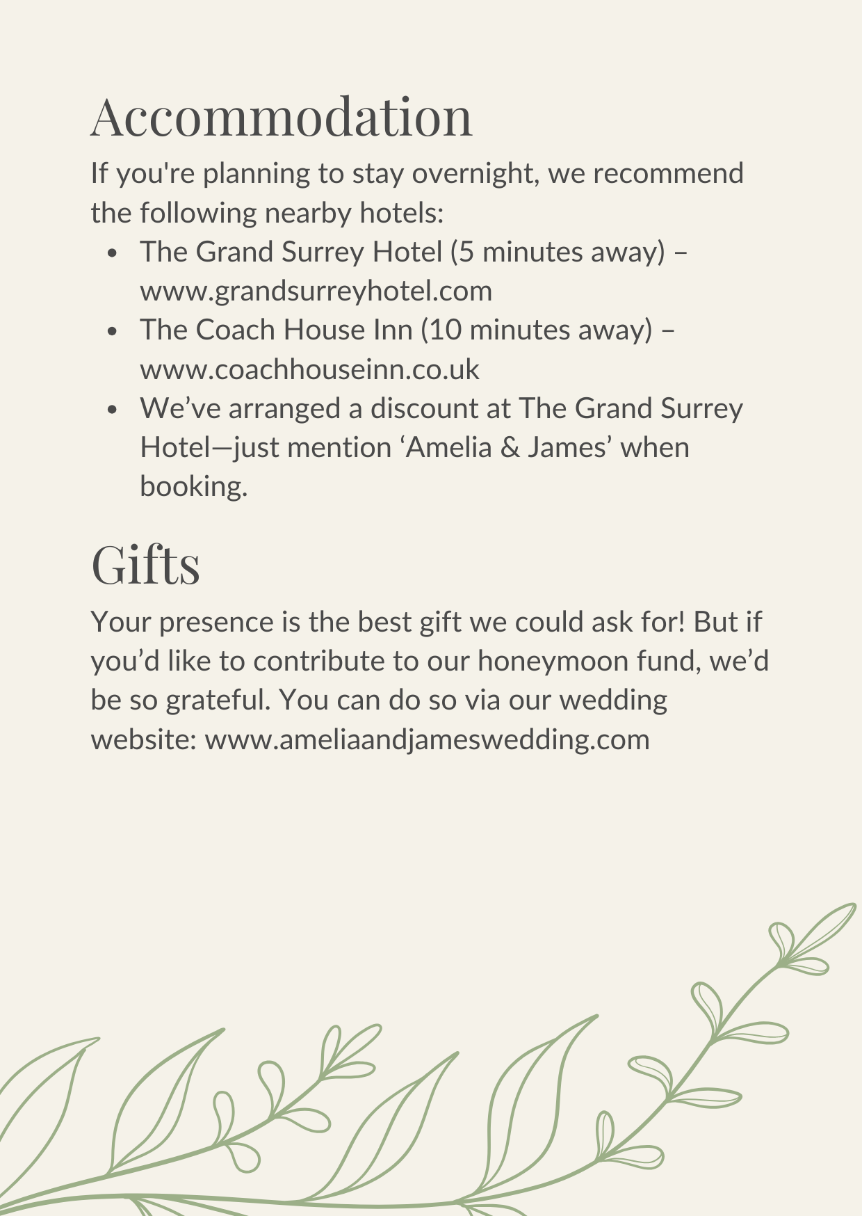 Meadow Sage Wedding Details Card