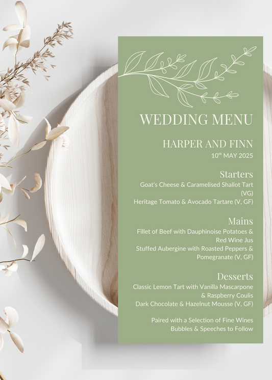 Meadow Sage Wedding Menu