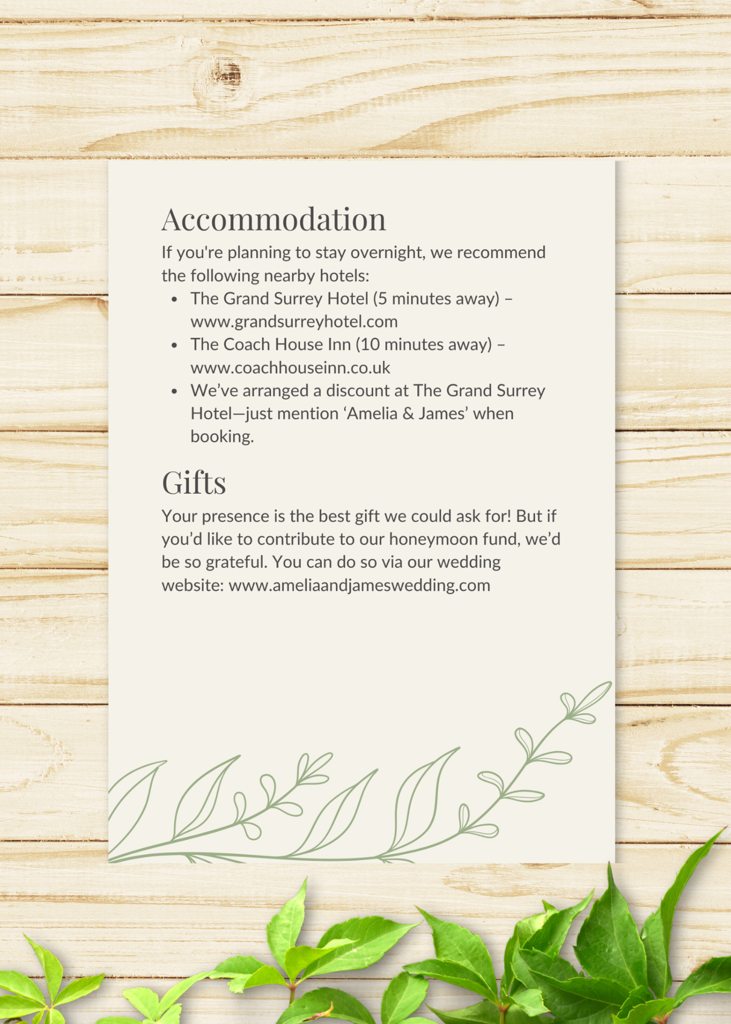 Meadow Sage Wedding Details Card