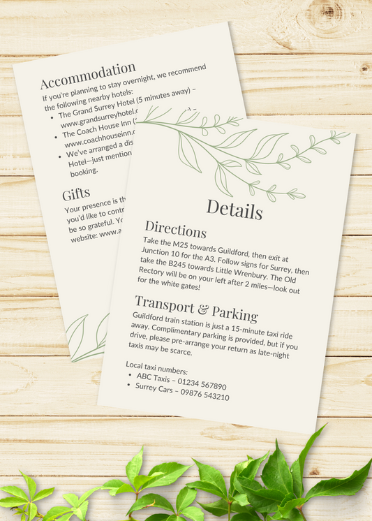 Meadow Sage Wedding Details Card