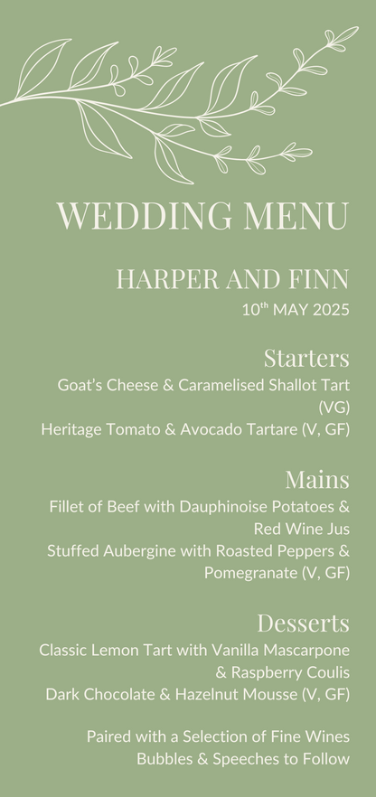 Meadow Sage Wedding Menu