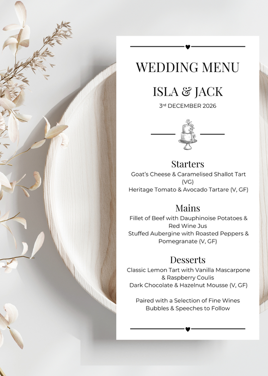 Midnight Ridge Wedding Menu