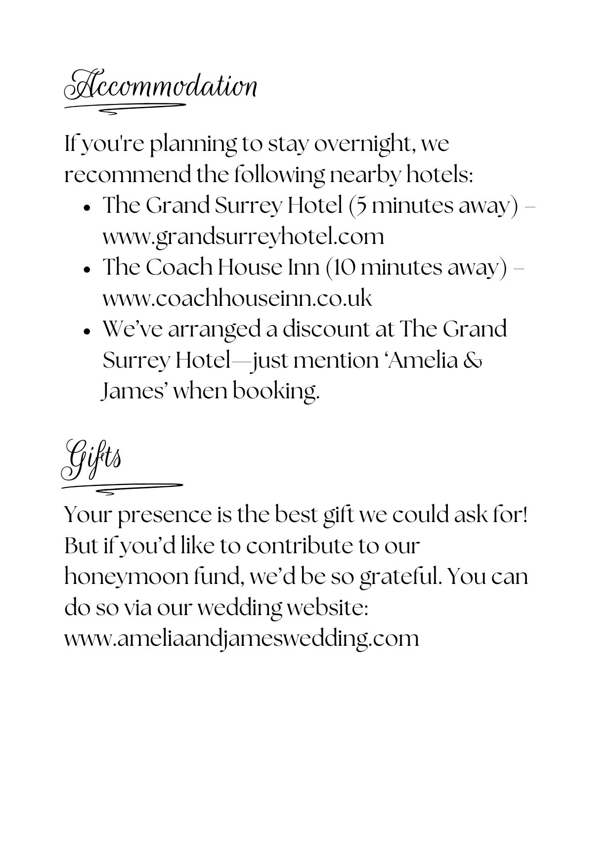 Oakmere Wedding Details Card