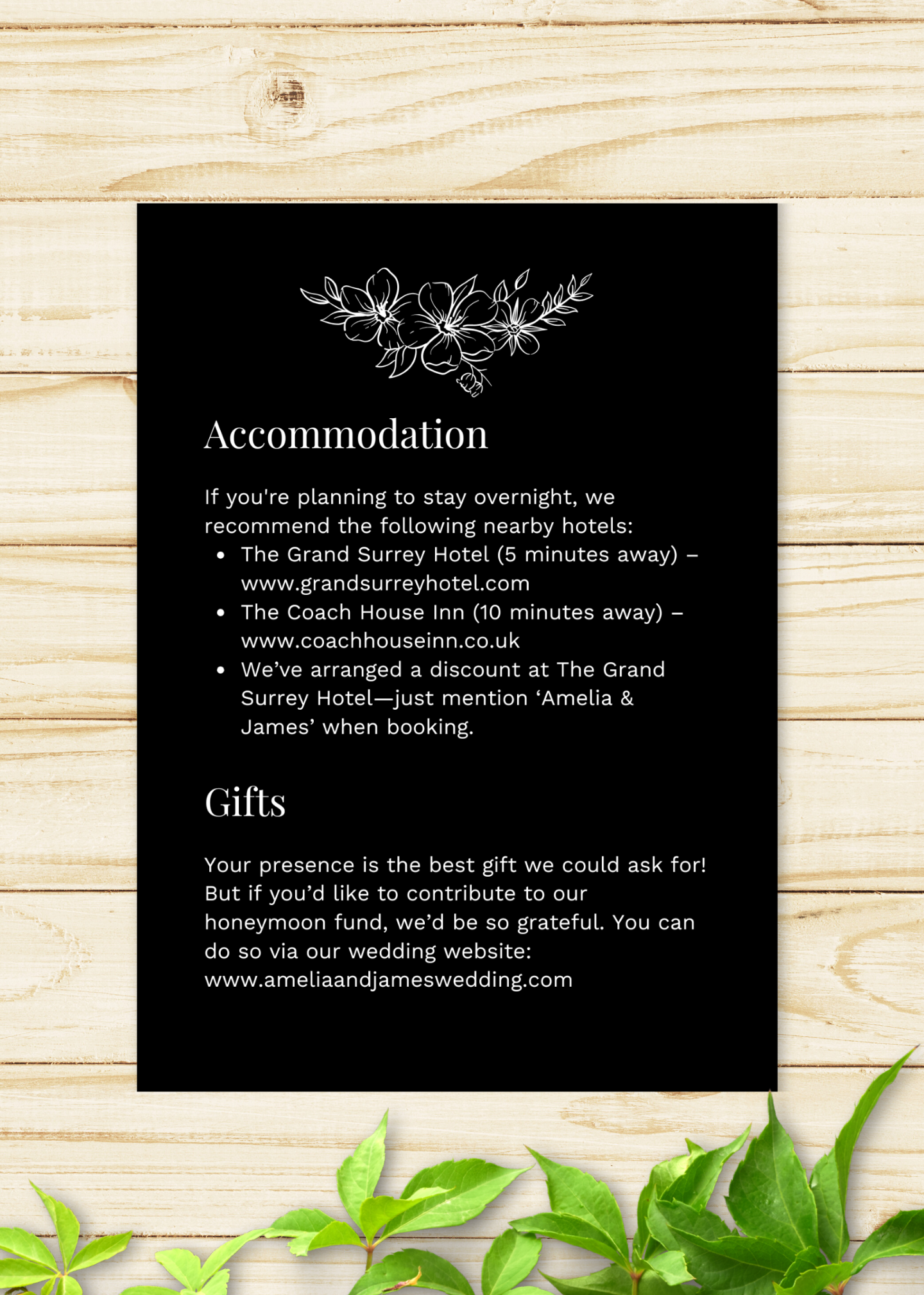 Primrose Dell Wedding Details Card