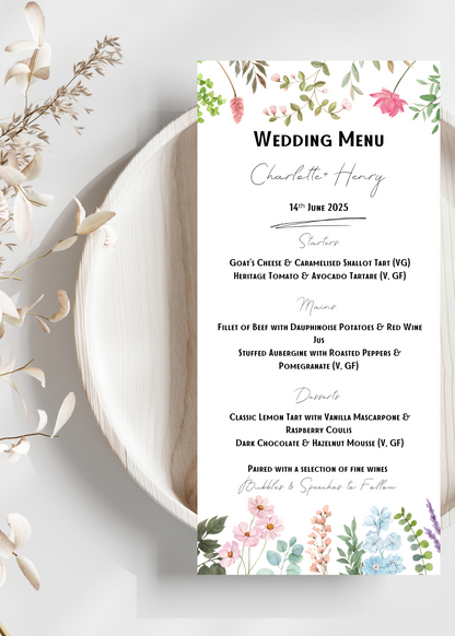 Wildflower Mist Wedding Menu